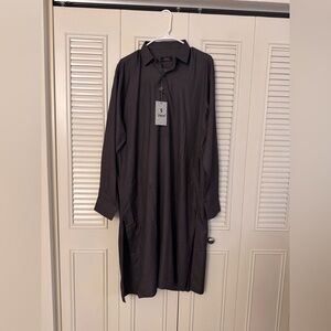 Black Casual Charcoal Mens Collar Kurta Shalwar Set Pakistani Indian Size Medium